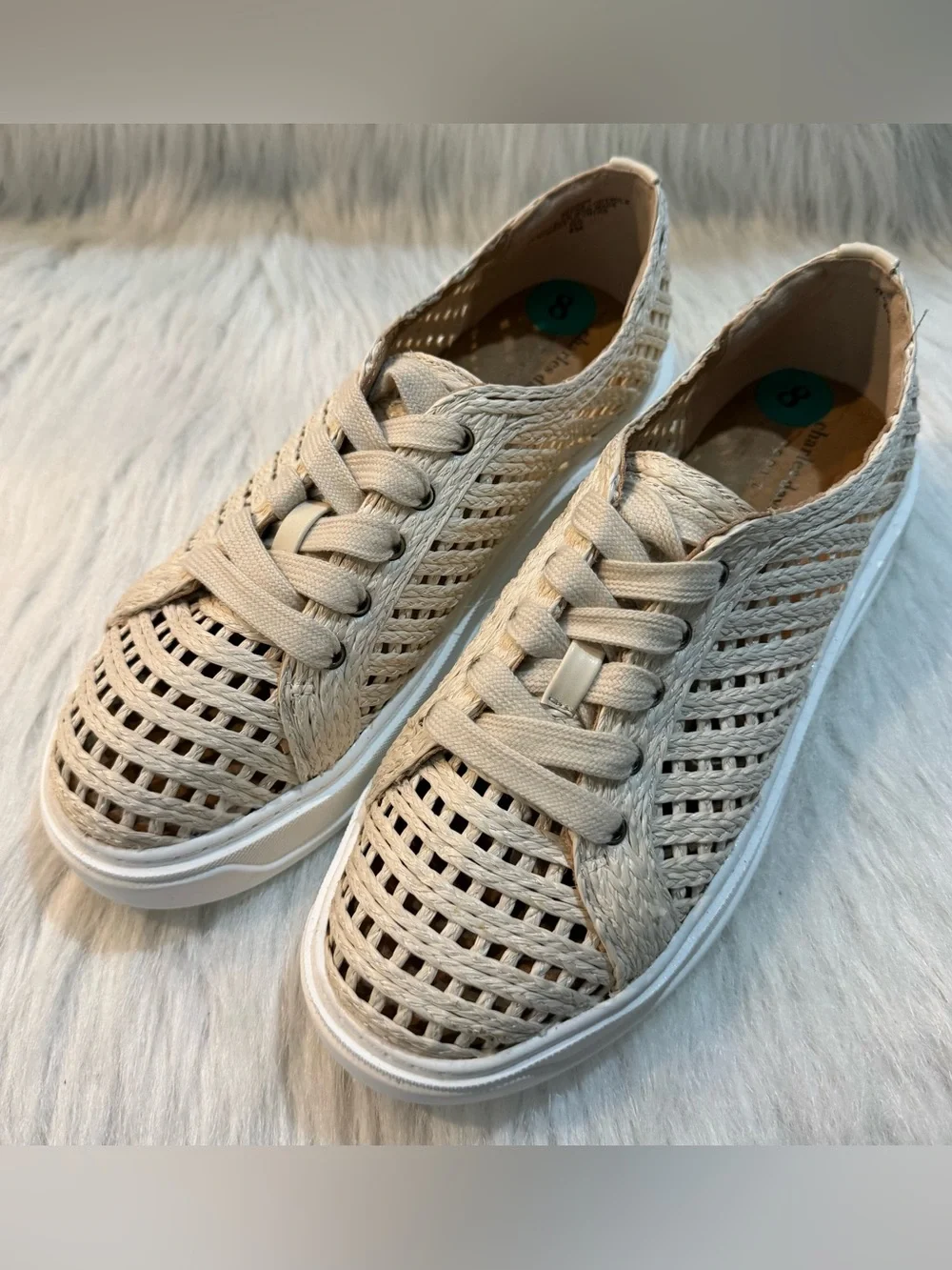 Charles David Sport Reason Raffia Platform Dress Sneaker Cream Ecru NEW